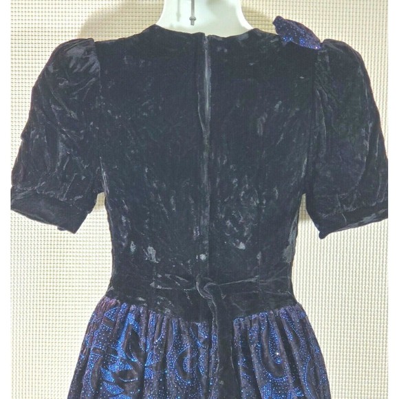 Jessica McClintock Gunne Sax Dress 12 Black Crushed Velvet Blue Prom Cocktail - Picture 8 of 12
